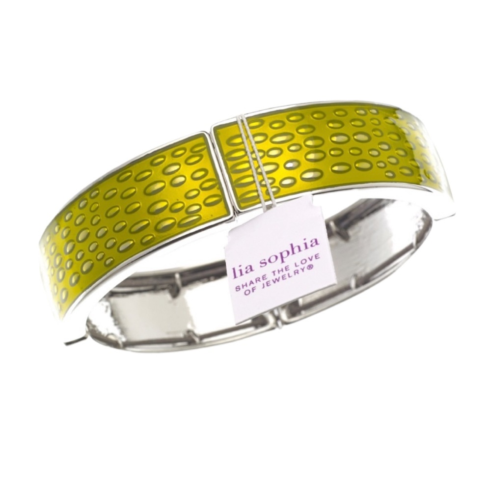 Lia Sophia Olive Green and Silver Stretch Bangle Bracelet